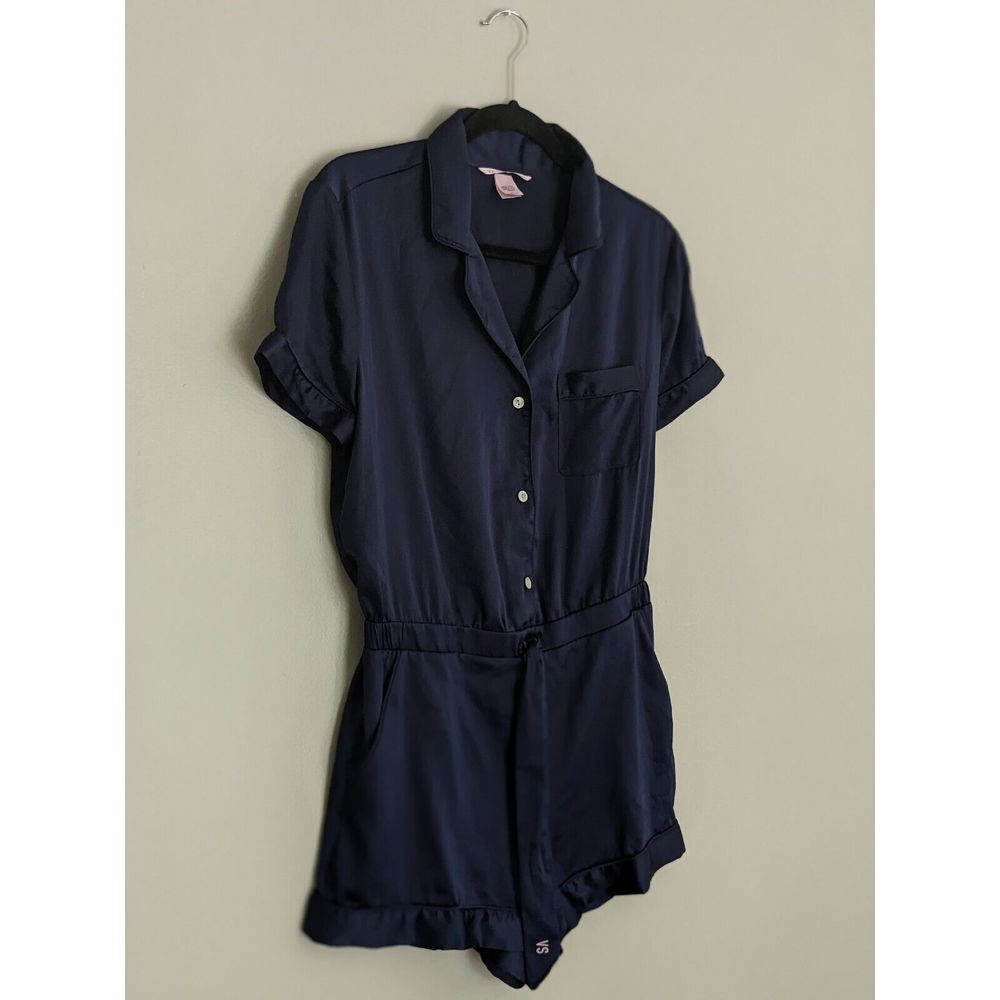 Victoria Secret Baby Blue Satin‎ Silky Romper Sleepwear Pajamas